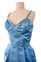 Outstanding 1960s Christian Dior by Marc Bohan Demi-Couture Sky Blue Silk Bombshell Dress