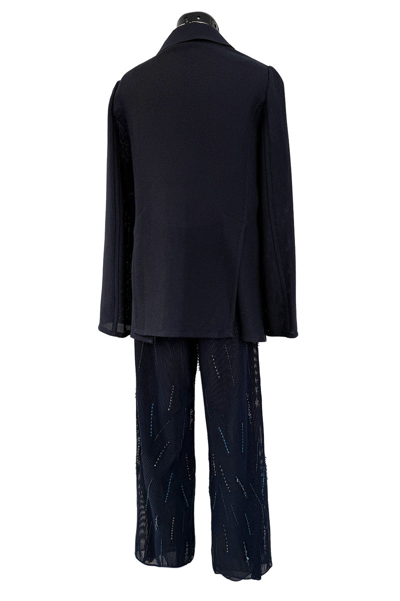 Ad Campaign Spring 2016 Giorgio Armani Runway Look 29 Three Piece Navy Top, Pant & Neckpiece Set