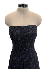 Pre-Fall 2011 Oscar de la Renta Runway Look 44 Strapless Black Silk Chiffon & Blue Embellished Jumpsuit