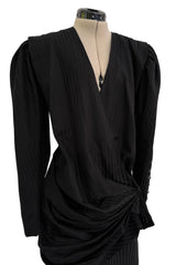 Fabulous Spring 1985 Emanuel Ungaro Haute Couture Runway Black Stripe Jacket & Skirt Set
