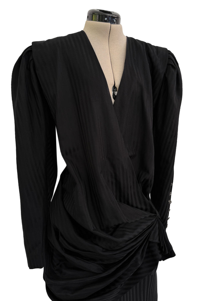 Fabulous Spring 1985 Emanuel Ungaro Haute Couture Runway Black Stripe Jacket & Skirt Set