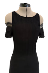 Chic Cruise 2007 Chanel by Karl Lagerfeld Black Knit & Lace Detailed Dress w Little Attached Mini Sleeves