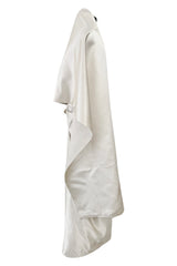 Minimalist 1990s Givenchy Silver Undertone Ivory Strapless Silk Dress w Back Gathering & Shawl
