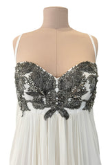 Incredible 2022 Alexander McQueen by Sarah Burton Ivory Silk Chiffon Dress w Heavily Detailed Bodoice
