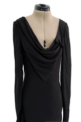 Fabulous Fall 2005 John Galliano Feather Light Bias Cut Black Silk Chiffon Dress w Seaming Detailing