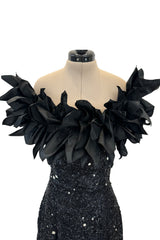 Rare 1986 Fabrice Simon Couture Off Shoulder Beaded Black Dress w Pastel Pink Lower Skirts