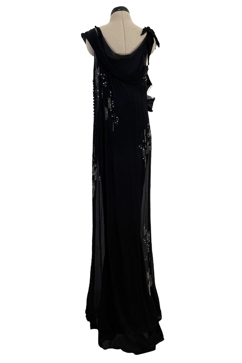 Phenomenal Fall 2006 John Galliano Black Silk Chiffon Dress w Sequins & Beading