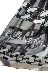 Documented Fall 2001 Chanel by Karl Lagerfeld Runway Black & White Silk Logo Skirt