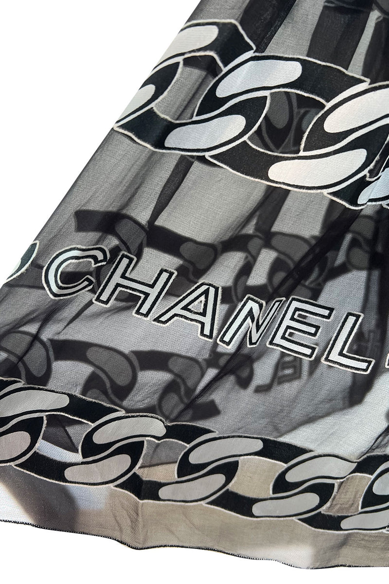 Documented Fall 2001 Chanel by Karl Lagerfeld Runway Black & White Silk Logo Skirt