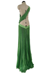 Very Rare Spring 2007 Roberto Cavalli Green Pleated Silk Chiffon Dress w Open Back & Sides