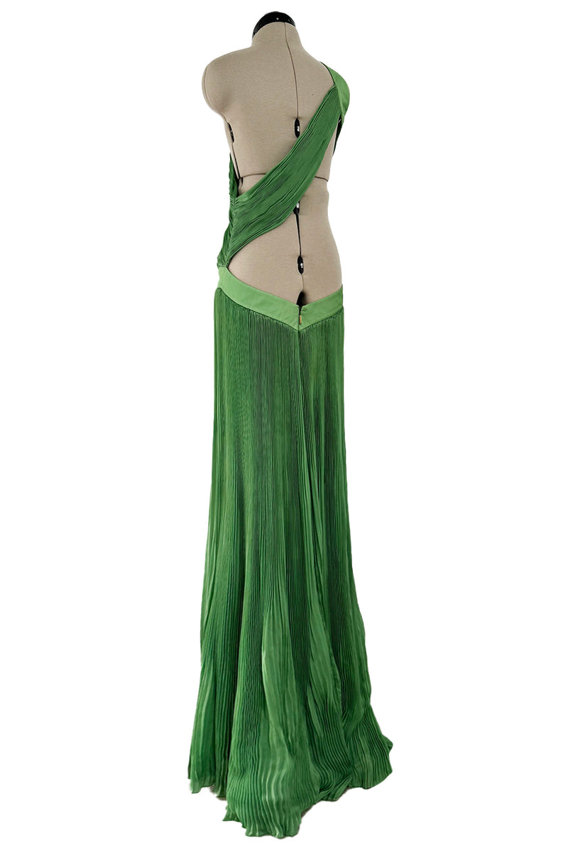 Very Rare Spring 2007 Roberto Cavalli Green Pleated Silk Chiffon Dress w Open Back & Sides