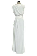 Yves Saint Laurent Spring 1993 minimalist White Dress w Raised Reptile Print