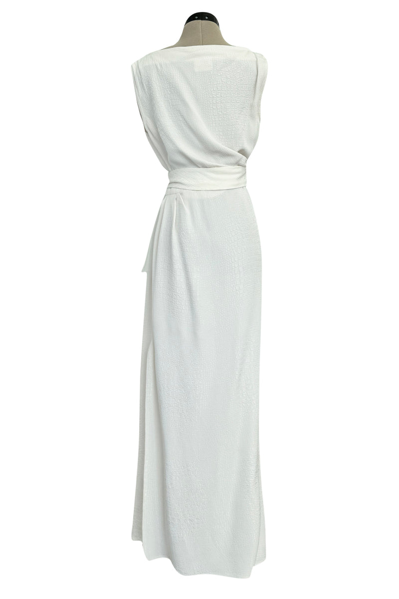 Yves Saint Laurent Spring 1993 minimalist White Dress w Raised Reptile Print