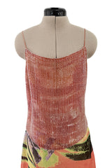 Prettiest Spring 2000 Giorgio Armani Runway Dusty Pink Beaded Halter Top & Silk Chiffon Skirt Set