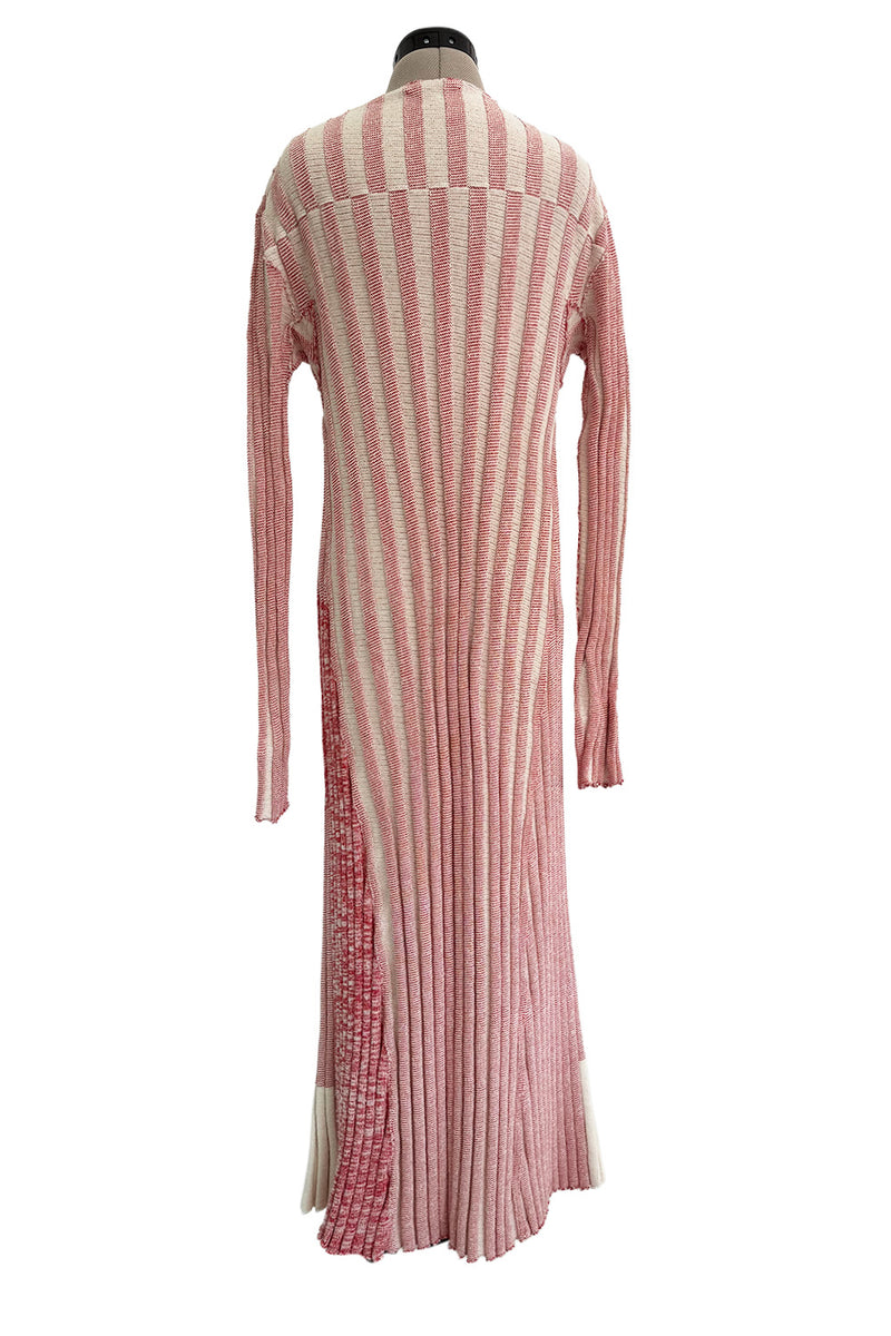 Iconic Spring 2017 Celine by  Pheobe Philo Pale Red-Pink & Ivory Knit Sweater Dress w Exaggerated Ribbing