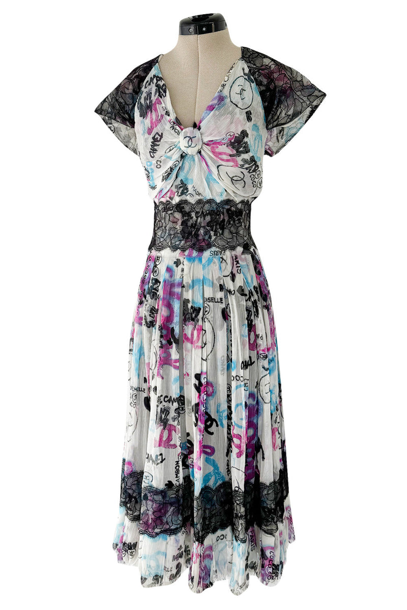 Spectacular Cruise 2007 Chanel by Karl Lagerfeld Chanel Print Silk Chiffon Dress