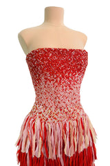 Spring 2019 Esteban Cortazar Runway Strapless Intricately Beaded & Woven Dress w Fringe Skirt