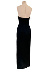 Perfectly Minimalist 1990s Richard Tyler Couture Sleek Sweetheart Neckline Strapless Black Silk Dress