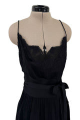Beautiful 1990s Original Valentino Haute Couture Black Silk Dress w Handmade Lace Detailing