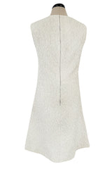 1960s Christian Dior Demi-Couture Textured Ivory Silk A-Line Dress & Matching Crop Jacket