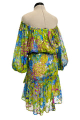 Spectacular Spring 1990 Yves Saint Laurent Runway Adjustable Length Metallic Silk Chiffon Dress