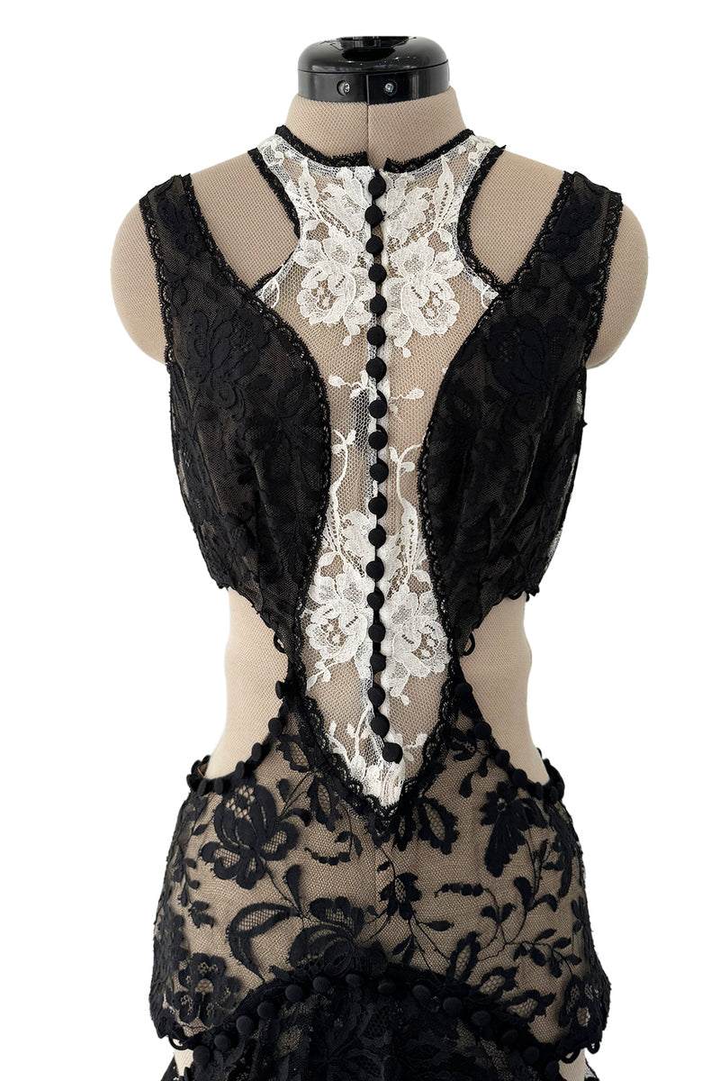 Exquisite Spring 2016 Alexander McQueen by Sarah Burton Runway Look 34 Black & White Lace Cut Out Dress