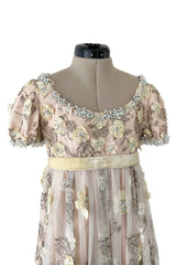Outstanding 1967 George Halley Couture Heavily Embroidered, Rhinestone & Applique Soft Pink Dress