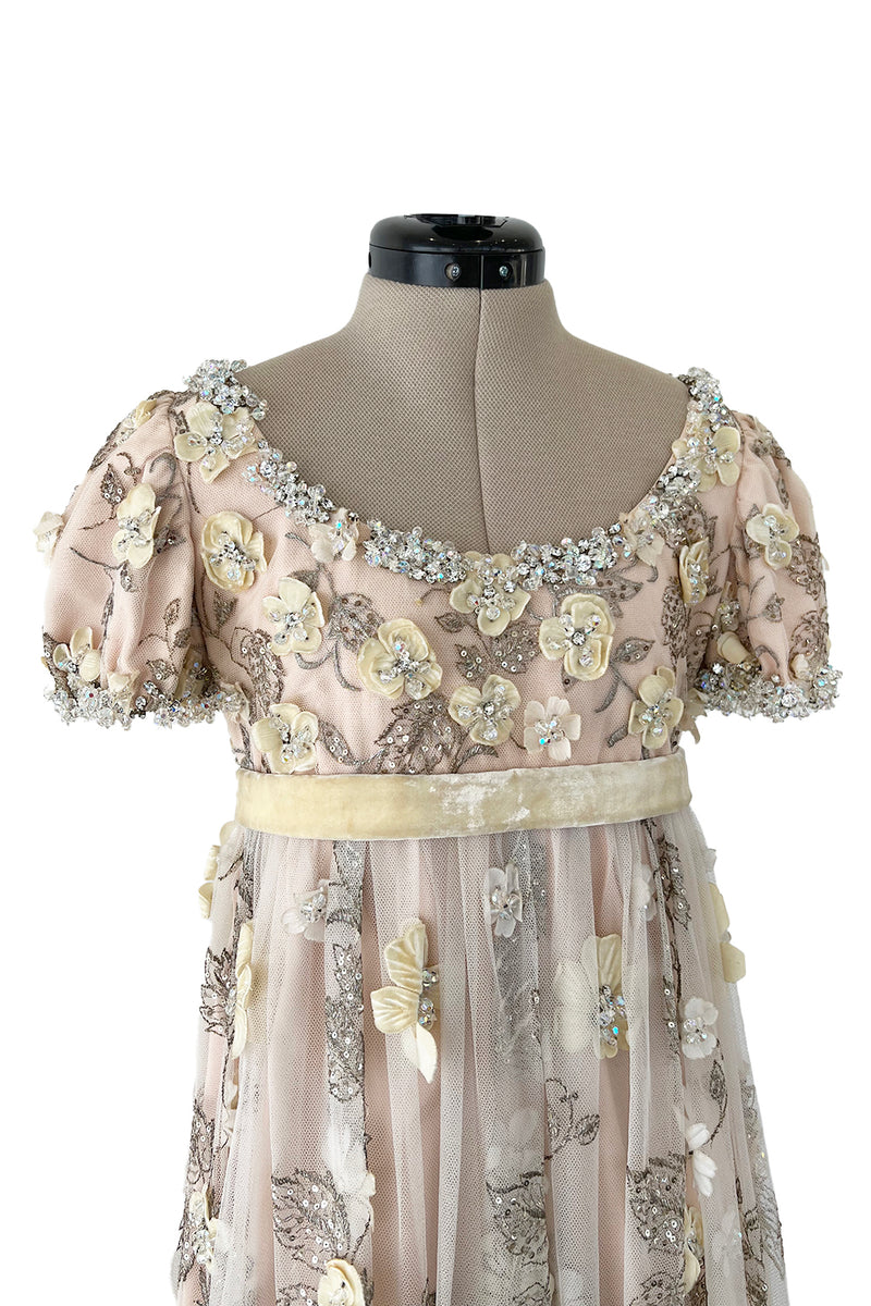 Outstanding 1967 George Halley Couture Heavily Embroidered, Rhinestone & Applique Soft Pink Dress