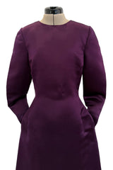 Fall 2002 Oscar de la Renta Runway Look 50 Deep Purple Silk Dress w Hand Applied Patchwork