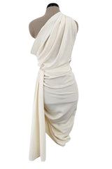 Spring 1990 Hubert de Givenchy Haute Couture Runway Ivory Silk Dress w Gold Metal Detailing
