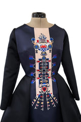 Fabulous Fall 2014 Mary Katrantzou Deep Blue & Black Digitally Printed Mini Dress w Full Skirt