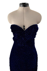 Fantastic Fall 1986 Yves Saint Laurent Runway Strapless Deep Purple-Blue Hand Gathered Velvet Dress