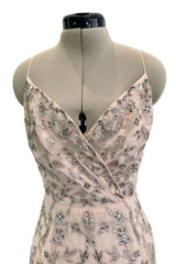 Dreamy Spring 2012 Oscar de la Renta Runway Look 47 Nude Pink Feather Dress w Silver Thread Flowers Detailing