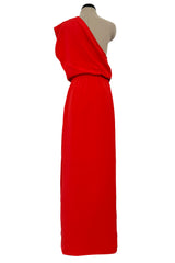 Spring 1980 Christian Dior by Marc Bohan Haute Couture One Shoulder Coral Red Silk Dress