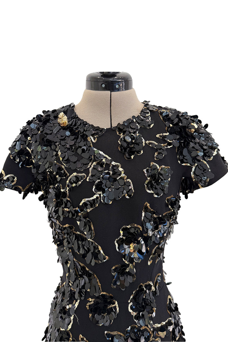 Chic Resort 2018 Michael Kors Runway Look 44 Black Dress w Elaborate Gold & Black Sequin Detailing