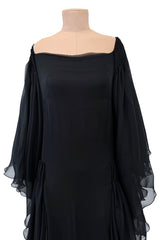 Beautiful Fall 2002 Valentino by Mr. Valentino Runway Look 65 Flowing Black Silk Chiffon Caftan Dress