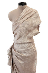 Spectacular Spring 2011 Lanvin by Alber Elbaz Pale Metallic Gold Silver Lame One Shoulder Dress