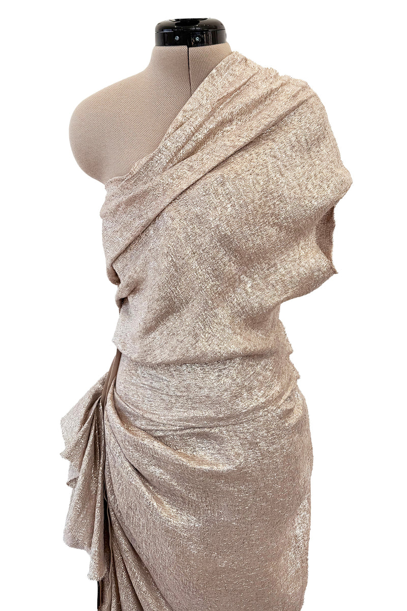 Spectacular Spring 2011 Lanvin by Alber Elbaz Pale Metallic Gold Silver Lame One Shoulder Dress
