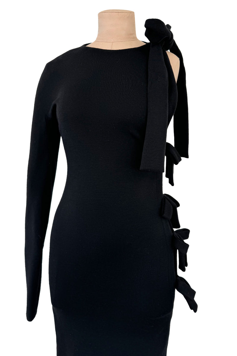Early 2000s John Anthony Couture One Off Single Sleeve Jersey Dress w Full Open Side & Bow Detail