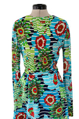 1972 Lanvin by Jules-Francois Crahay Printed Silk Jersey & Waffle Weave Low Back Dress