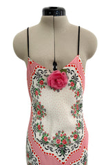 Prettiest Spring 2021 Rodarte Runway Look 20 Bias Cut Silk Pink Print Flower & Hearts Dress w Removable Flower
