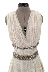 Gorgeous 2010s Lanvin Blanche by Alber Elbaz Dotted Net Plunge Dress w Rhinestone Details