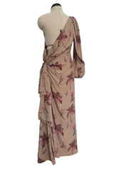Resort 2008 Prada by Miuccia Prada Look 5 One Shoulder Floral Printed Silk Dress w Low Side Plunge