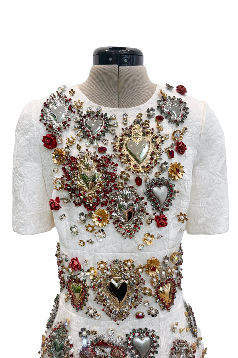 Spring 2015 Dolce & Gabbana Runway Look 48 Silk Brocade Mini Dress w Elaborate Front Embellishments