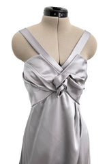 Fall 2008 Christian Dior by John Galliano Bias Cut Silver Silk Halter Dress w Flower Detailng