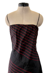 Exquisite Fall 1978 Stavropoulos Bias Cut Black Silk Dress w Red Striped Pattern & Red Underskirt