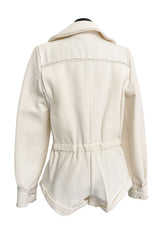 Fabulous Late 1970s Mini Ted by Ted Lapidus Ivory Playsuit w Front Zipper & Rhinestone Trim