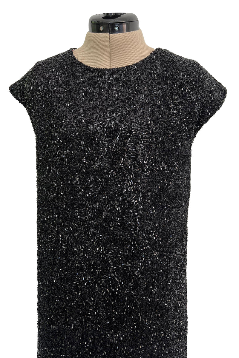 Glamourous 2014 Christian Dior by Raf Simons Densely Covered Black Sequin Dress w Pink Lining
