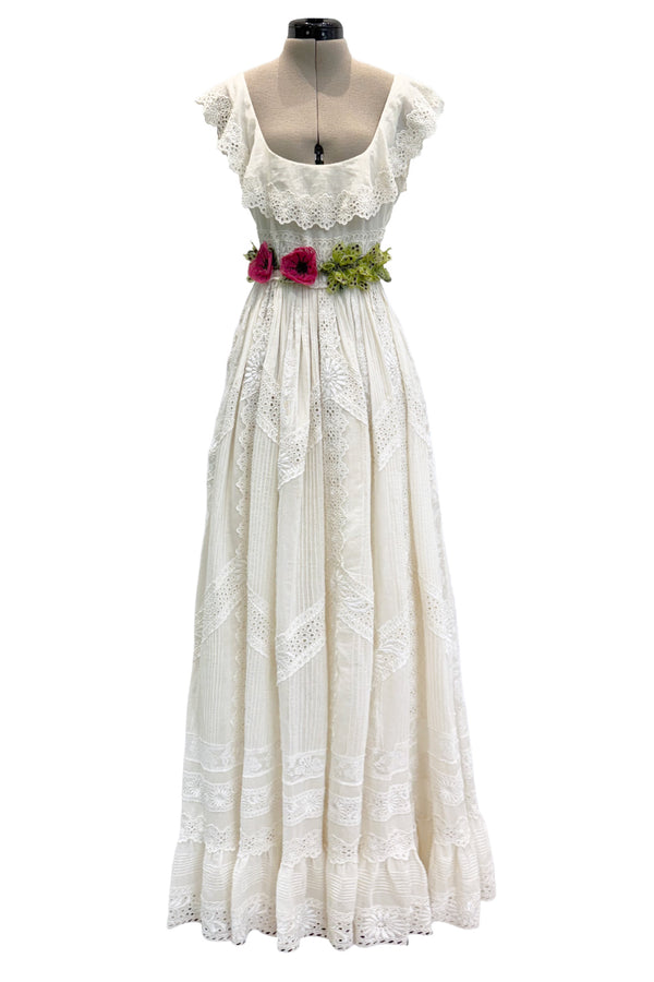 Romantic Resort 2015 Valentino by Pierpaolo & Piccioli & Maria Grazia Chiuri Cotton Embroidered Dress w  Flower Belt