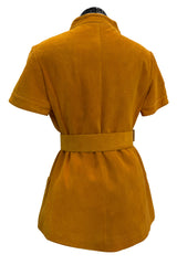 Late 1960s Christian Dior by Marc Bohan Chic Mustard Coloured Short Sleeved Soft Suede Jacket & Belt
